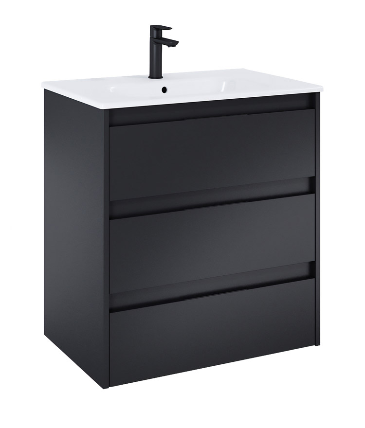 Roca Alpine Szafka (3 szuflady) z umywalką ceramiczną 70 cm czarny mat (A852016532)